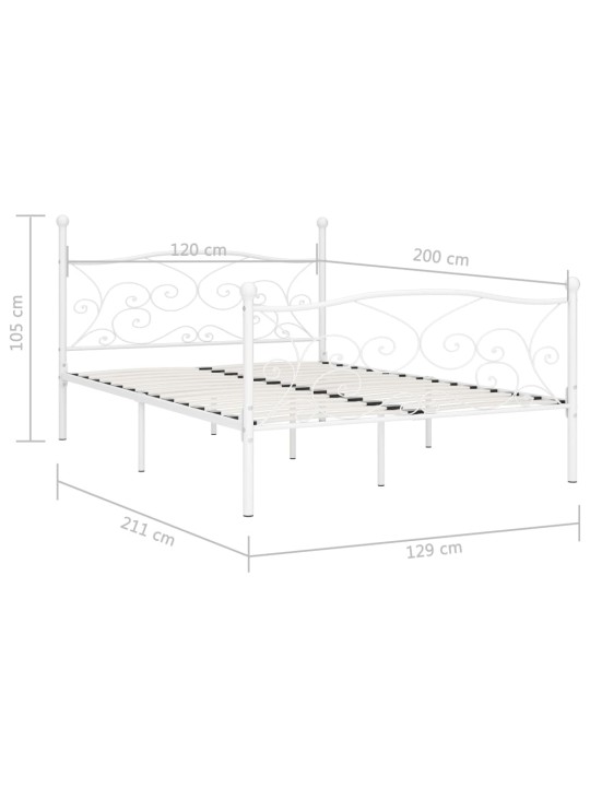 Rám postele s laťkovým roštem bílý kov 120 x 200 cm