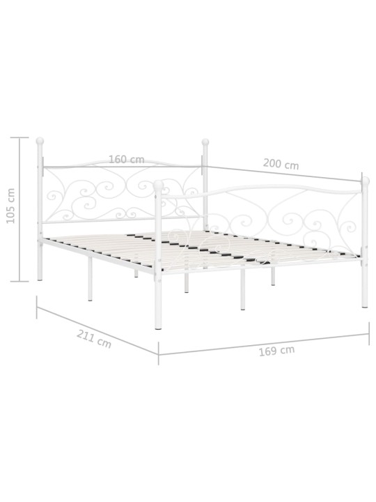 Rám postele s laťkovým designem bílý kov 160 x 200 cm