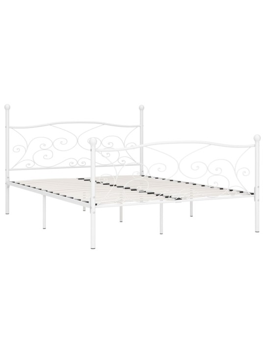 Rám postele s laťkovým roštem bílý kov 200 x 200 cm