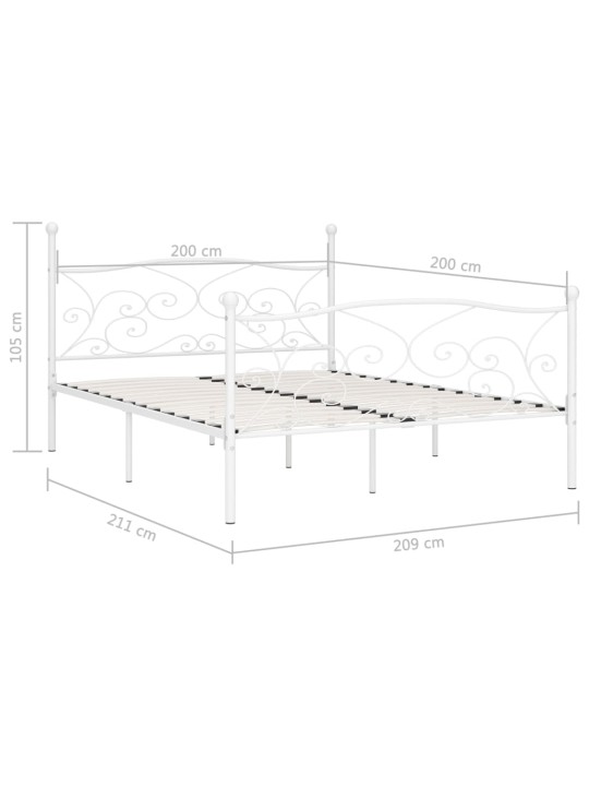 Rám postele s laťkovým roštem bílý kov 200 x 200 cm