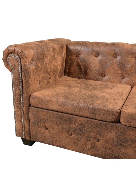 Chesterfield rohová pohovka pro 5 osob hnědá umělá kůže