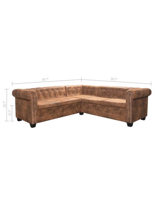 Chesterfield rohová pohovka pro 5 osob hnědá umělá kůže