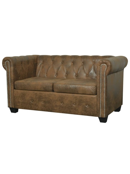 Dvoumístná pohovka chesterfield hnědá, umělá kůže