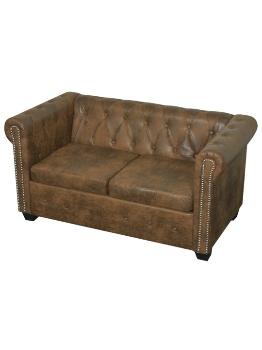 Dvoumístná pohovka chesterfield hnědá, umělá kůže