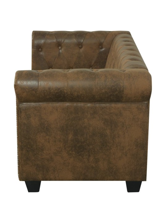 Dvoumístná pohovka chesterfield hnědá, umělá kůže