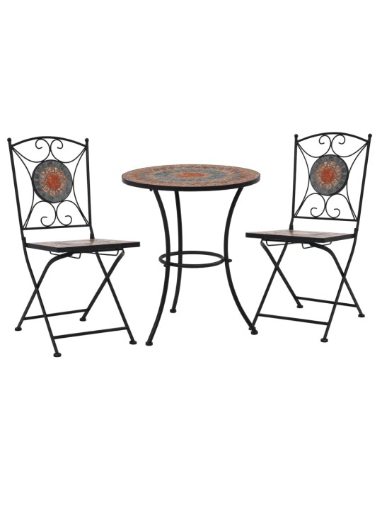 3dílný mozaikový bistro set keramický oranžovo-šedý