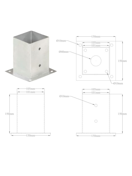 Patka na sloupek 4 ks pozinkovaný kov 101 mm