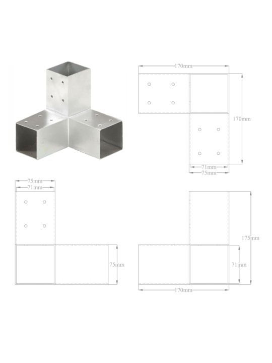 Trámová spojka ve tvaru Y pozinkovaný kov 71 x 71 mm