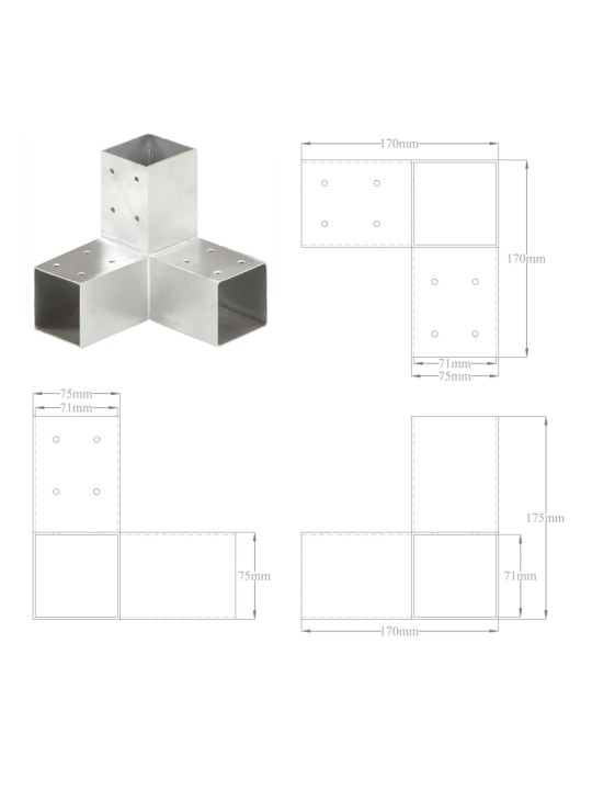 Trámová spojka ve tvaru Y 4 ks pozinkovaný kov 71 x 71 mm