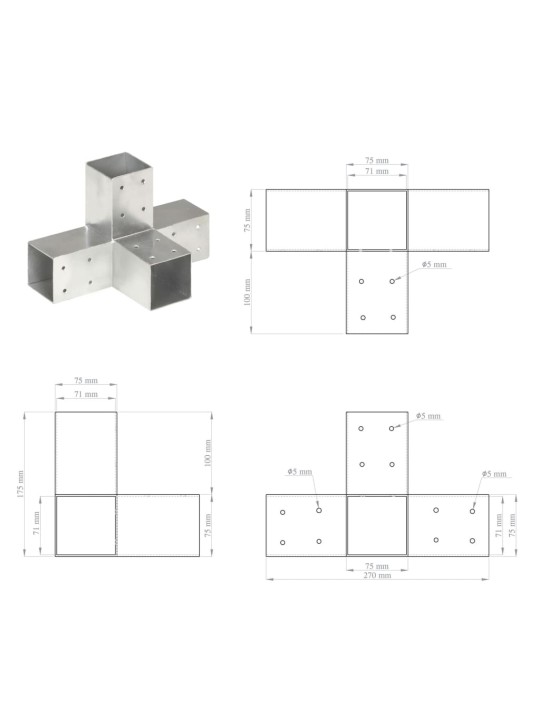 Trámová spojka ve tvaru X pozinkovaný kov 71 x 71 mm
