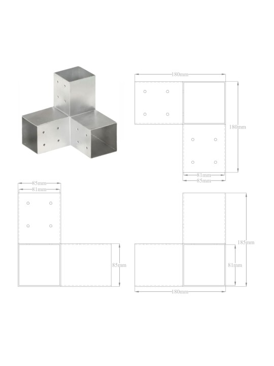 Trámová spojka tvaru Y pozinkovaný kov 81 x 81 mm