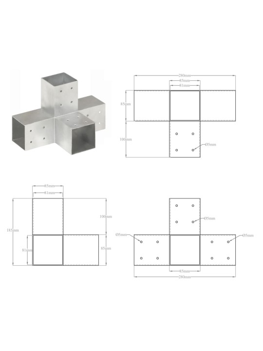 Trámová spojka tvaru x pozinkovaný kov 81 x 81 mm
