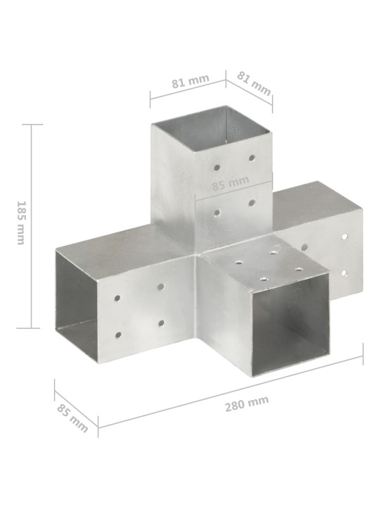 Trámová spojka 4 ks ve tvaru X pozinkovaný kov 81 x 81 mm