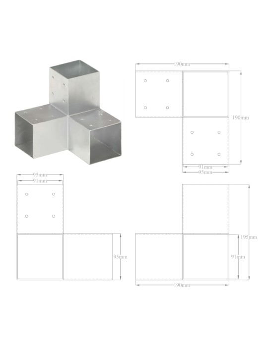 Trámová spojka 4 ks ve tvaru Y pozinkovaný kov 91 x 91 mm