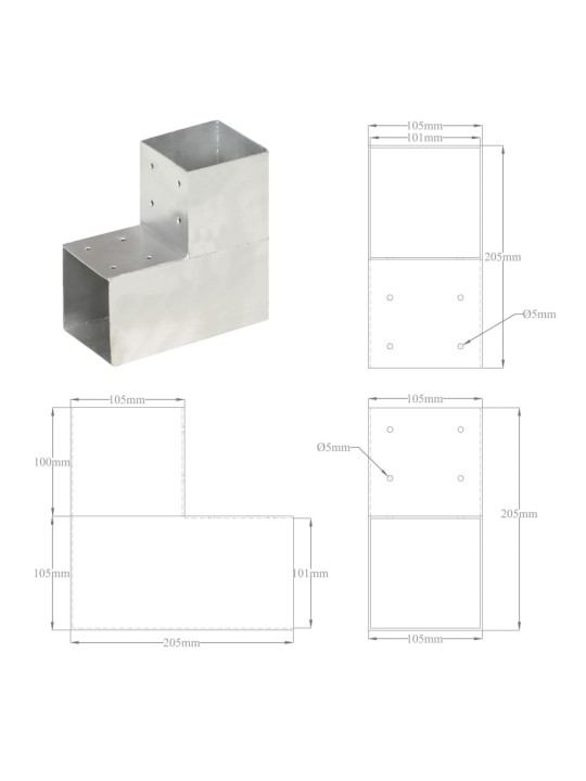 Trámová spojka 4 ks ve tvaru L pozinkovaný kov 101 x 101 mm