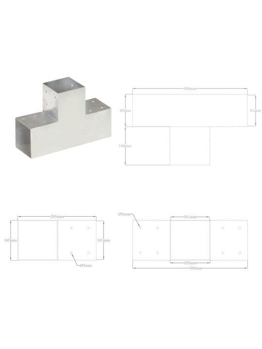 Trámová spojka ve tvaru T pozinkovaný kov 101 x 101 mm