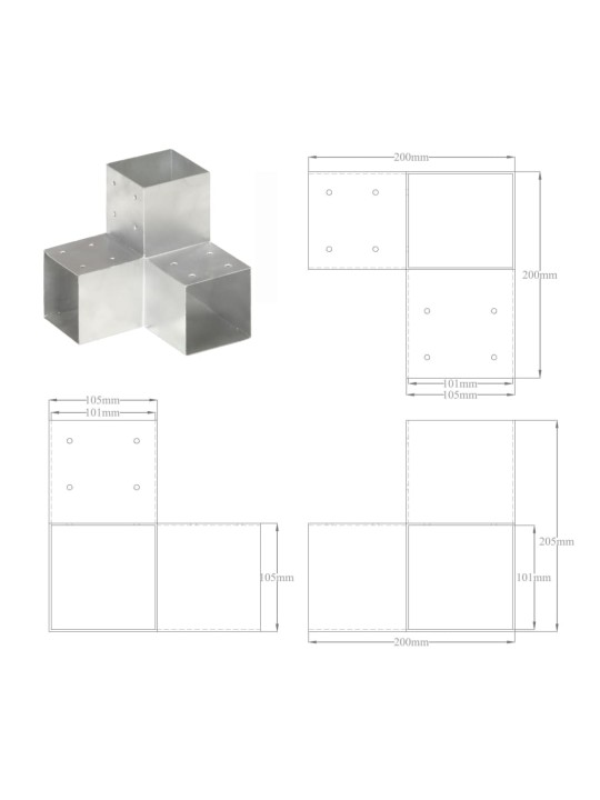 Trámová spojka 4 ks ve tvaru Y pozinkovaný kov 101 x 101 mm