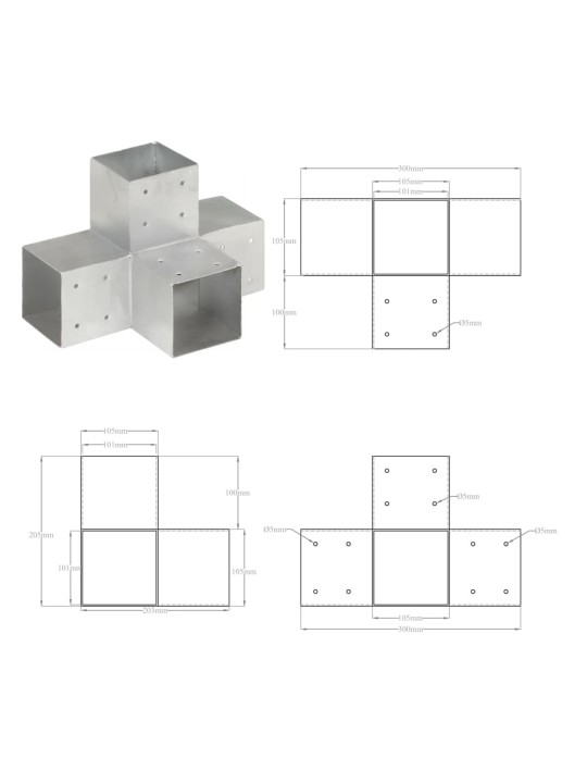 Trámová spojka 4 ks ve tvaru X pozinkovaný kov 101 x 101 mm