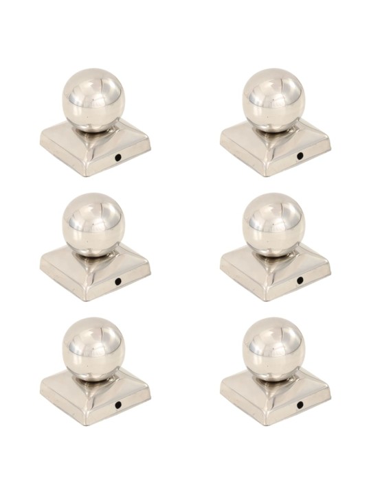 Krytky na plotové sloupky 6 ks s koulí nerezová ocel 71 x 71 mm