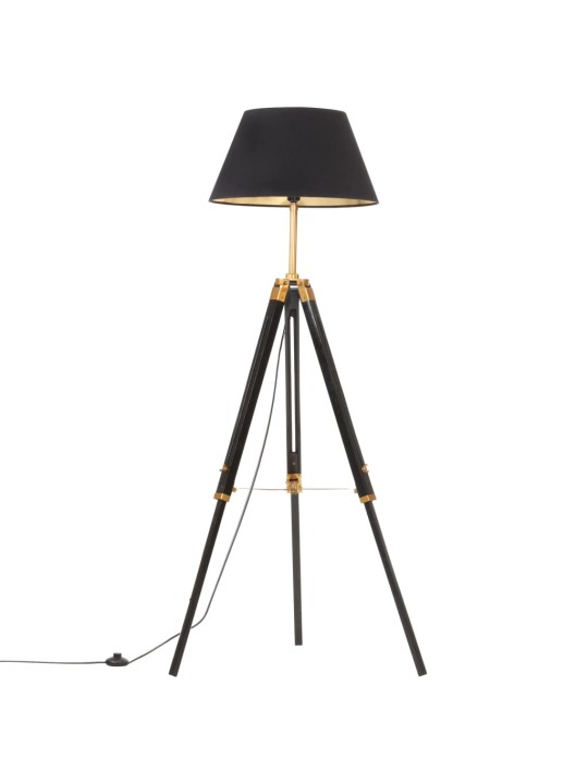 Stojací lampa stativ černá a zlatá masivní teak 141 cm