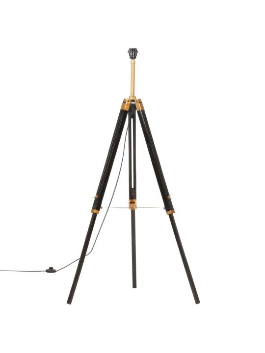 Stojací lampa stativ černá a zlatá masivní teak 141 cm