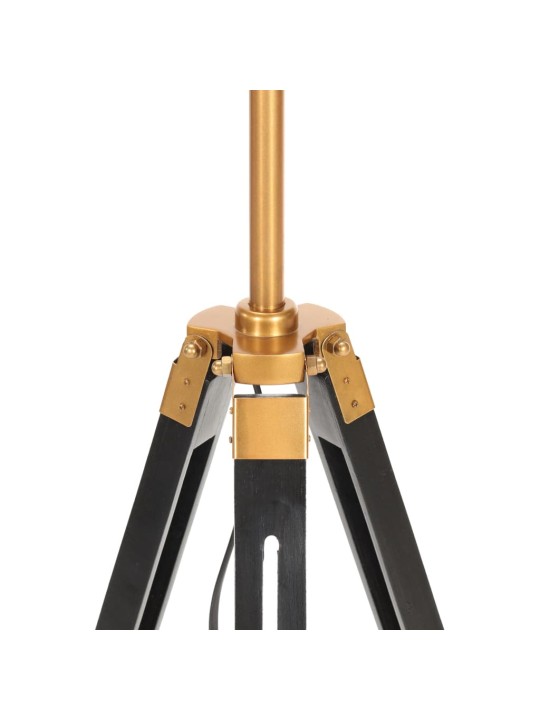 Stojací lampa stativ černá a zlatá masivní teak 141 cm