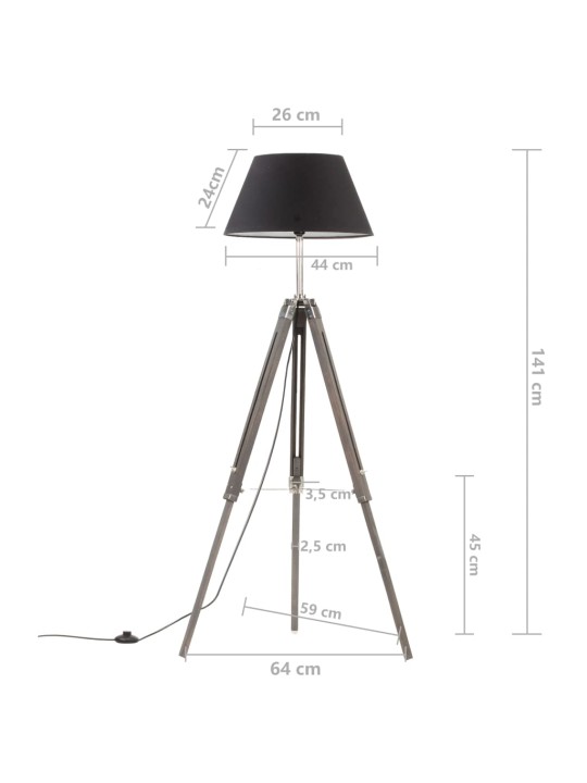 Stojací lampa stativ černá a zlatá masivní teak 141 cm