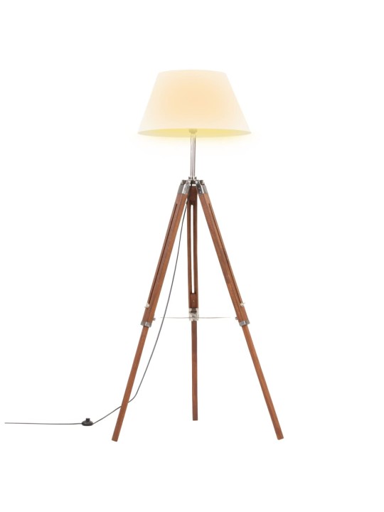 Stojací lampa stativ medově hnědá a bílá masivní teak 141 cm