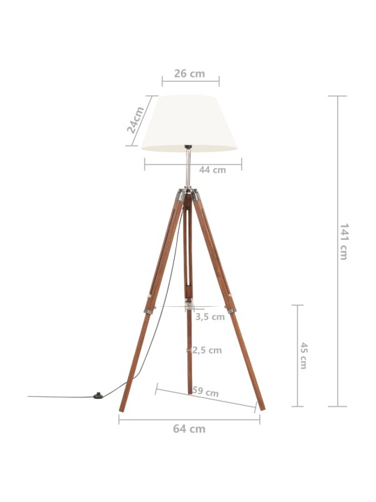 Stojací lampa stativ medově hnědá a bílá masivní teak 141 cm