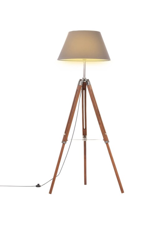 Stojací lampa stativ medově hnědá a šedá masivní teak 141 cm