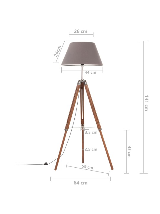 Stojací lampa stativ medově hnědá a šedá masivní teak 141 cm