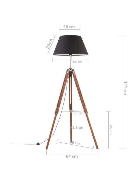Stojací lampa stativ medově hnědá a černá masivní teak 141 cm