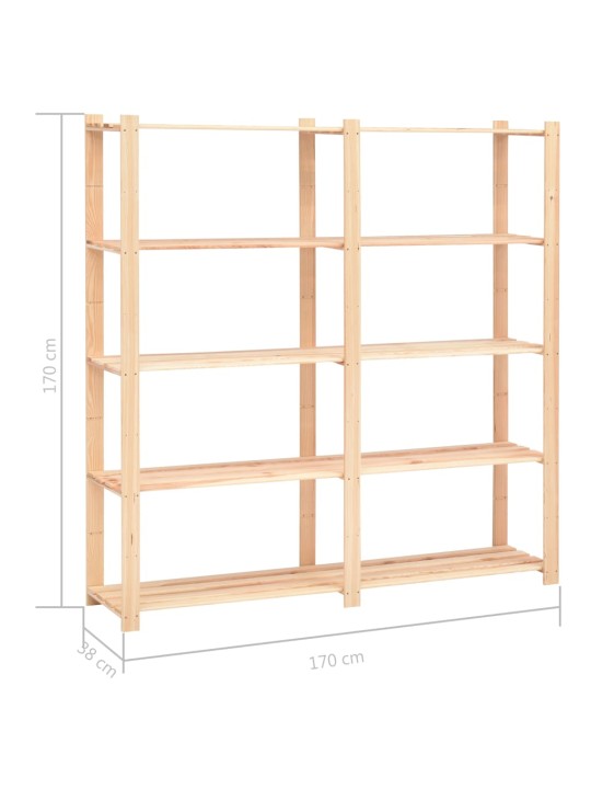 Regály 5 polic 3 ks 170 x 38 x 170 cm masivní borovice 500 kg