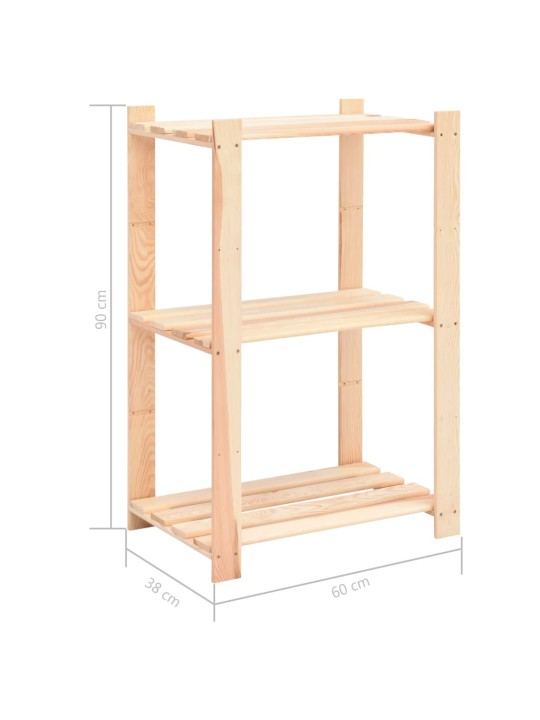 Regály 3 police 10 ks 60 x 38 x 90 cm masivní borovice 150 kg