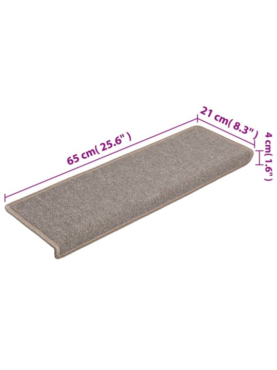 Kobercové nášlapy na schody 15 ks 65x21x4 cm světle hnědé