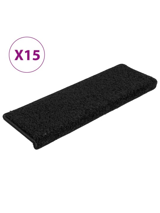Kobercové nášlapy na schody 15 ks 65x21x4 cm černé