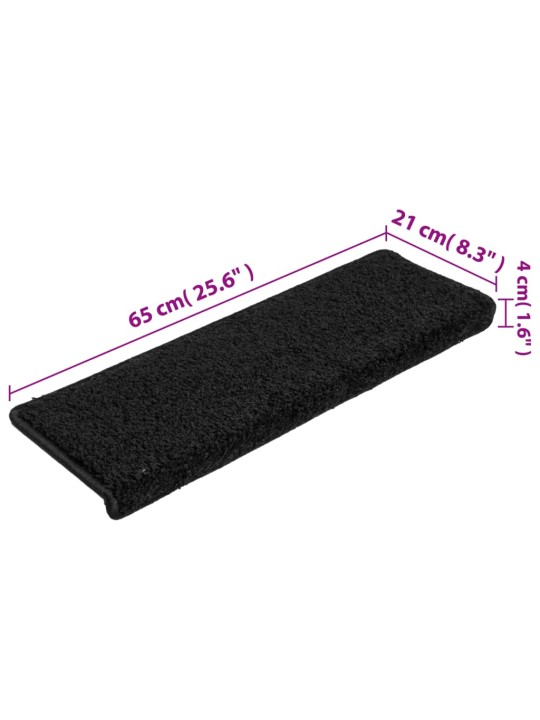 Kobercové nášlapy na schody 15 ks 65x21x4 cm černé