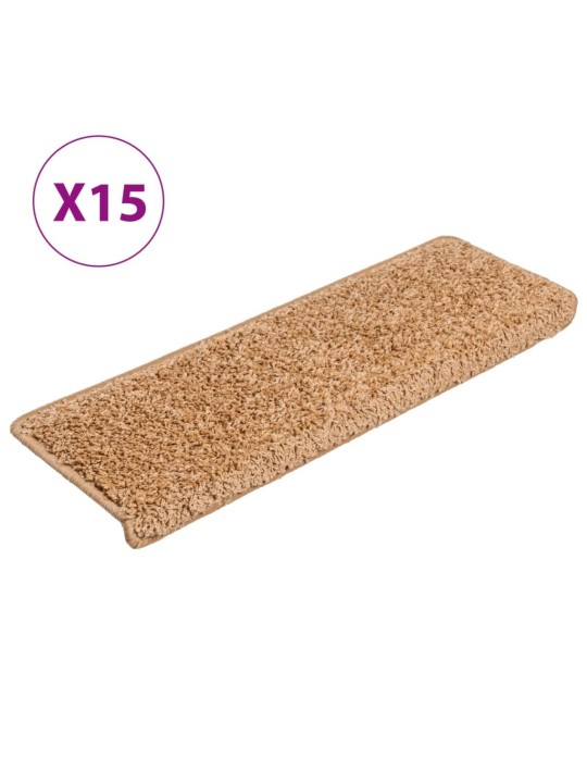 Kobercové nášlapy na schody 15 ks 65x21x4 cm béžové