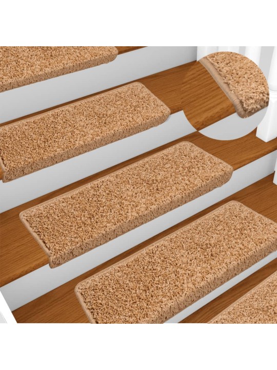 Kobercové nášlapy na schody 15 ks 65x21x4 cm béžové