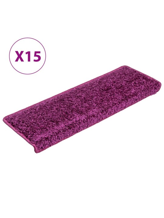 Kobercové nášlapy na schody 15 ks 65x21x4 cm fialové