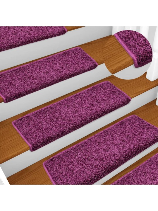 Kobercové nášlapy na schody 15 ks 65x21x4 cm fialové