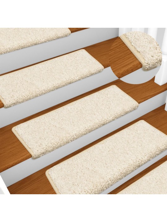 Kobercové nášlapy na schody 15 ks 65x21x4 cm bílé