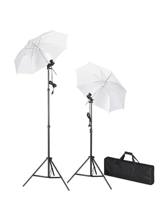 Foto studio set s pozadím, osvětlením a deštníky