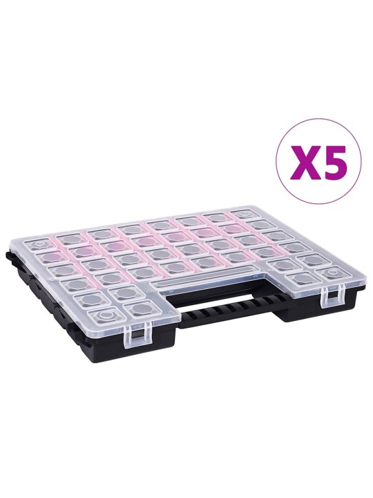 Boxy na součástky 5 ks nastavitelné přihrádky 385x283x50 mm