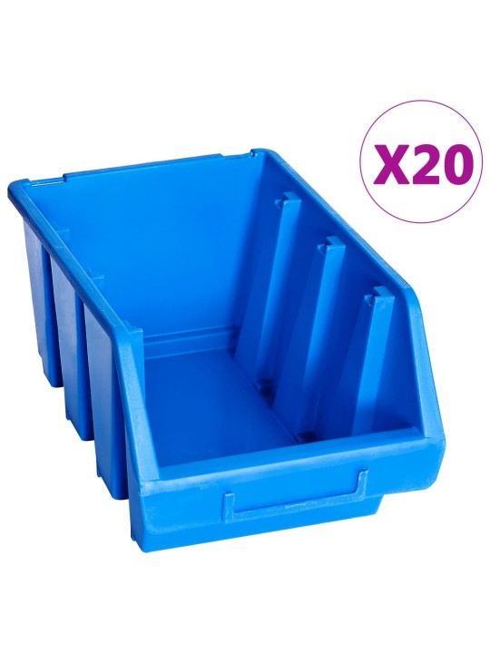 Stohovatelné úložné zásobníky 20 ks modré plast