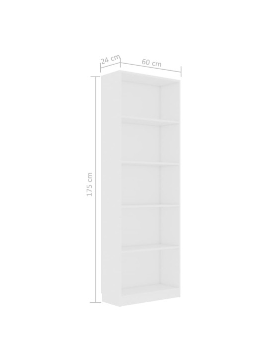 5patrová knihovna bílá 60 x 24 x 175 cm kompozitní dřevo