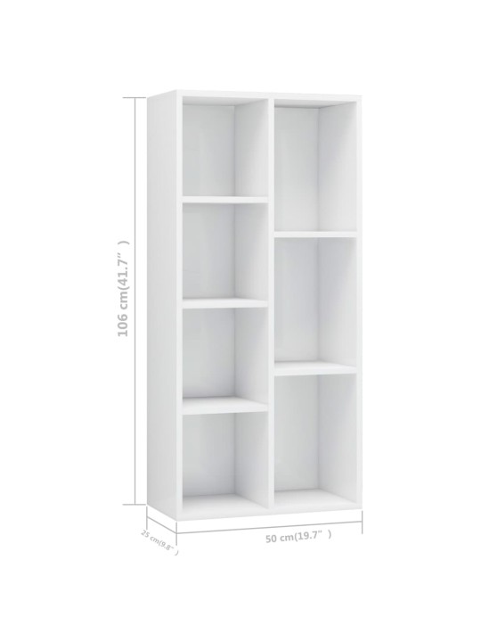 Knihovna bílá s vysokým leskem 50 x 25 x 106 cm dřevotříska