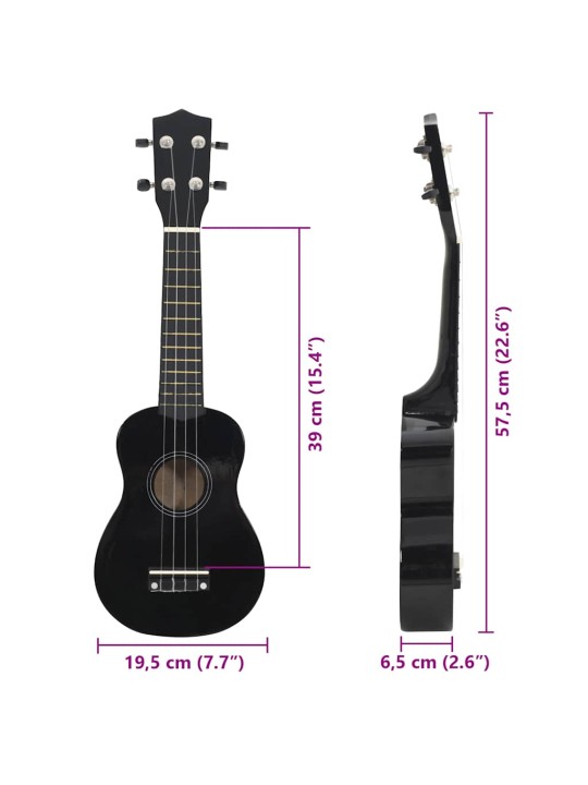 Set soprano ukulele s obalem pro děti černé 23"