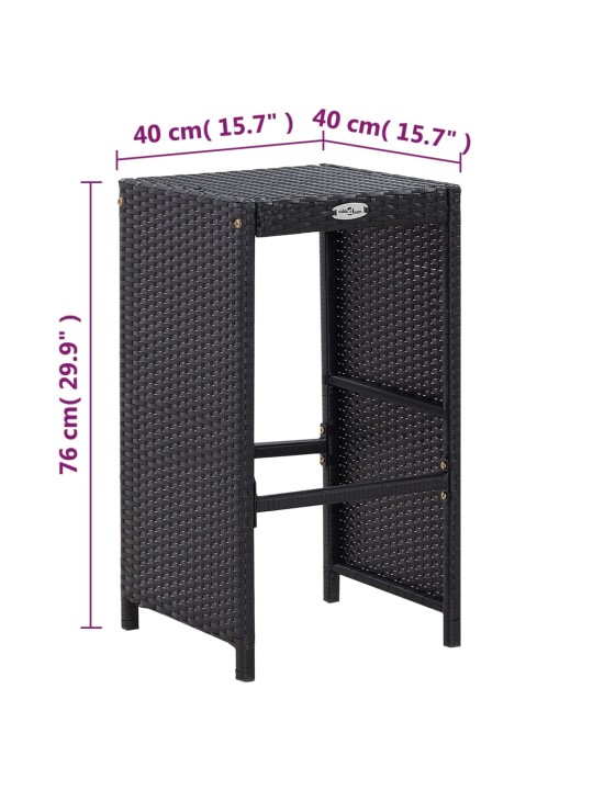 7dílný zahradní barový set s poduškami polyratan černý