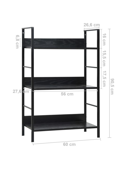 Knihovna se 3 policemi černá 60x27,6x90,5 cm kompozitní dřevo